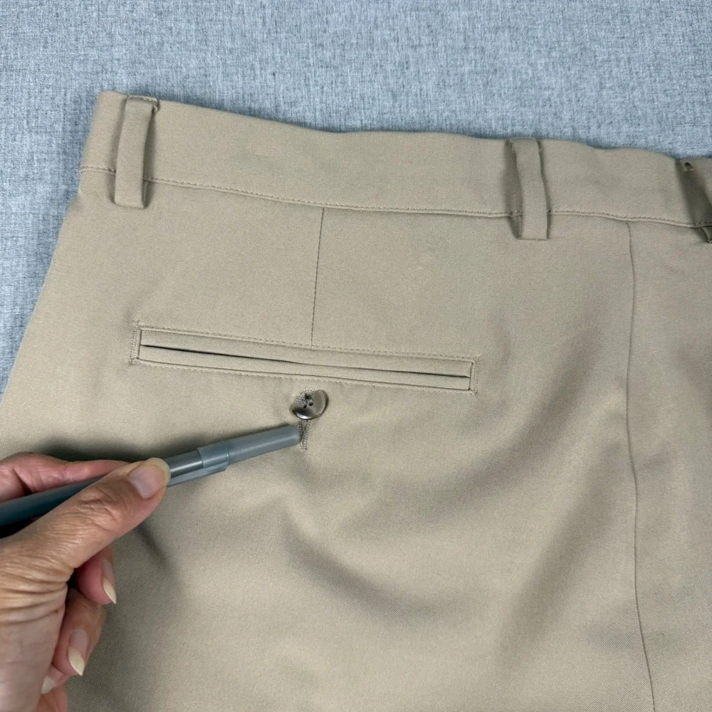 Greg Norman Mens Tan Golf Pants 36x30 Shark Logo Khaki Stretch Performance